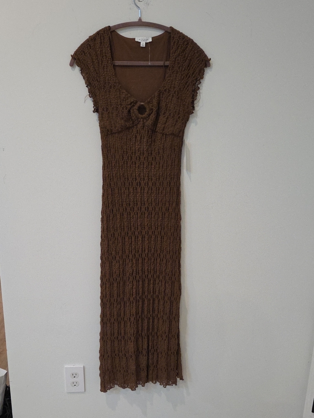 KIRIUS LOS ANGELES Brown Knit Maxi Dress with Front Knot and Keyhole Small NWT